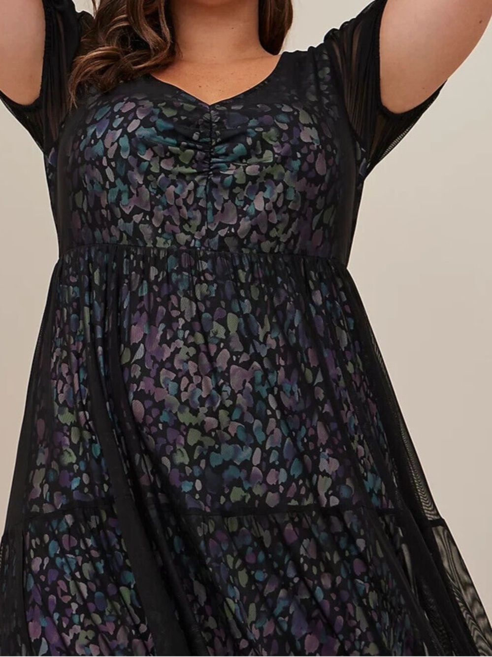 Torrid Dress Womens Black Animal Print
Mesh Fit Flare Puff Sleeve Knee Length 6